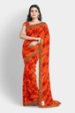 Orange Chiffon Lace Bordered Saree with Unstitched Blouse
