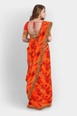 Orange Chiffon Lace Bordered Saree with Unstitched Blouse