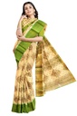 Fancy Cotton Saree with Unstitched Blouse (Half White with Green Border)