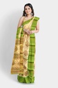 Fancy Cotton Saree with Unstitched Blouse (Half White with Green Border)