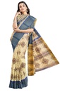  Fancy Cotton Saree with Unstitched Blouse (Half White with Blue Border)
