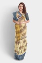  Fancy Cotton Saree with Unstitched Blouse (Half White with Blue Border)