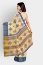  Fancy Cotton Saree with Unstitched Blouse (Half White with Blue Border)