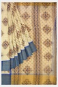  Fancy Cotton Saree with Unstitched Blouse (Half White with Blue Border)