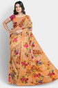 Chiffon Saree with Floral Pattern and Unstitched Blouse (Pastel Orange)