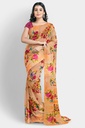 Chiffon Saree with Floral Pattern and Unstitched Blouse (Pastel Orange)