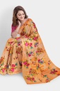 Chiffon Saree with Floral Pattern and Unstitched Blouse (Pastel Orange)