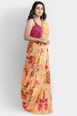 Chiffon Saree with Floral Pattern and Unstitched Blouse (Pastel Orange)