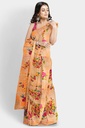 Chiffon Saree with Floral Pattern and Unstitched Blouse (Pastel Orange)