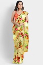 Butter Chiffon Saree with Floral Pattern and Unstitched Blouse (Pastel Yellow)