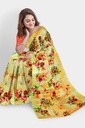 Butter Chiffon Saree with Floral Pattern and Unstitched Blouse (Pastel Yellow)