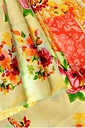 Butter Chiffon Saree with Floral Pattern and Unstitched Blouse (Pastel Yellow)