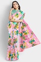 Butter Chiffon Saree with Floral Pattern and Unstitched Blouse (Pastel Pink)
