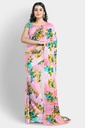 Butter Chiffon Saree with Floral Pattern and Unstitched Blouse (Pastel Pink)