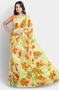 Butter Chiffon Saree with Floral Pattern and Unstitched Blouse (Pastel Green)