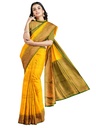  Yellow Soft Silk Saree with Contrasting Green Border and Unstitched Blouse