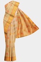 Half White Saree with Golden Zari and Geometrical Motif with Unstitched Blouse 