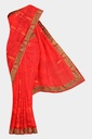 Red Chiffon Lace Bordered Saree with Unstitched Blouse