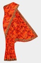 Orange Chiffon Lace Bordered Saree with Unstitched Blouse