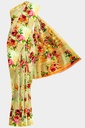 Butter Chiffon Saree with Floral Pattern and Unstitched Blouse (Pastel Yellow)