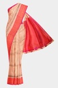 Peach Pink Soft Silk Saree with Contrasting Pink Border and Unstitched Blouse