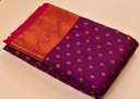 Wine Color Semi Silk with Copper Zari and Pink Border
