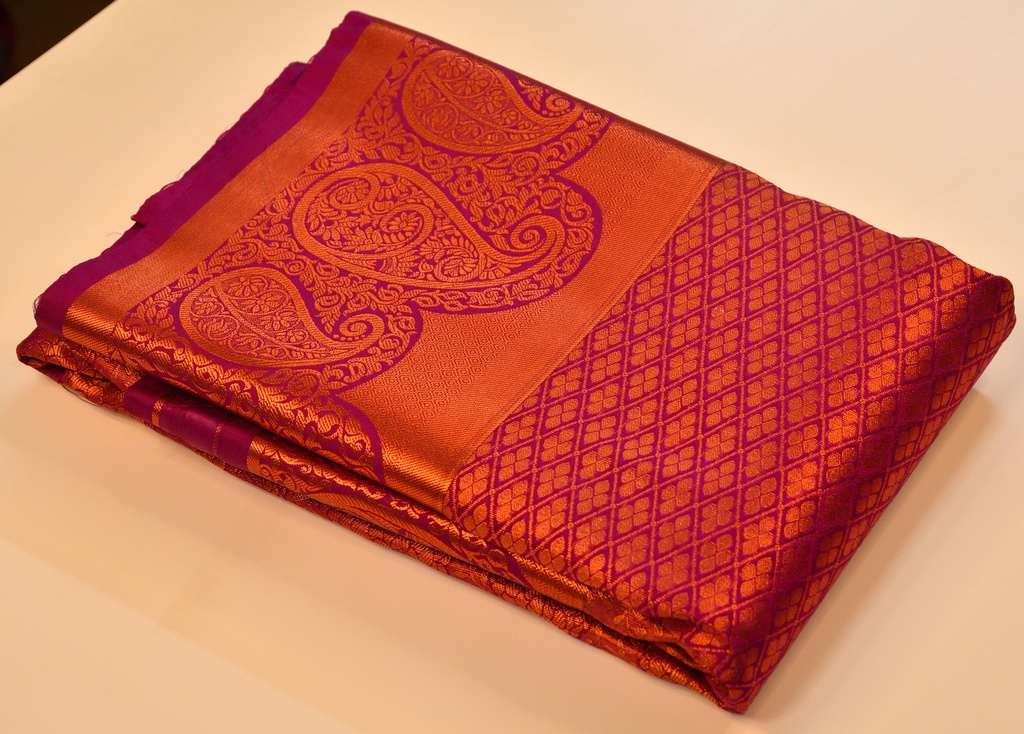 Magenta Color Semi Silk with full Jacquard Weaving