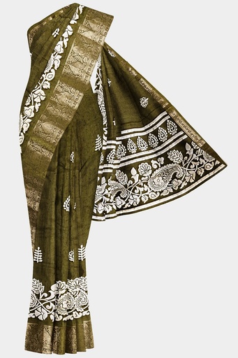 Dola Silk Saree with Unstitched Blouse (Mehendi Green)