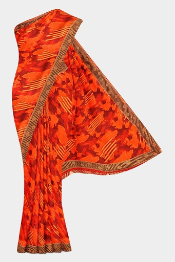 Orange Chiffon Lace Bordered Saree with Unstitched Blouse