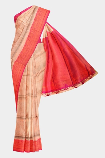 Peach Pink Soft Silk Saree with Contrasting Pink Border and Unstitched Blouse