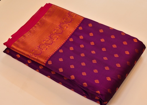 Wine Color Semi Silk with Copper Zari and Pink Border