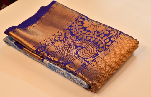Pastel Blue - Tissue Semi Silk with Silver Zari Weaving
