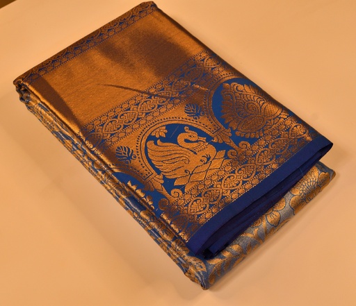 Pastel Blue - Tissue Semi-Silk Saree with Silver Zari Weaving