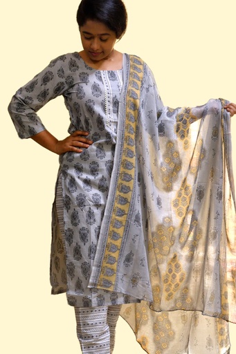 Grey Three-Piece Kurti Set